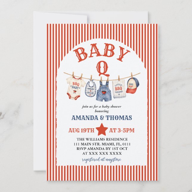 Burger Baby-Q Baby Shower Inbjudningar (Framsida)