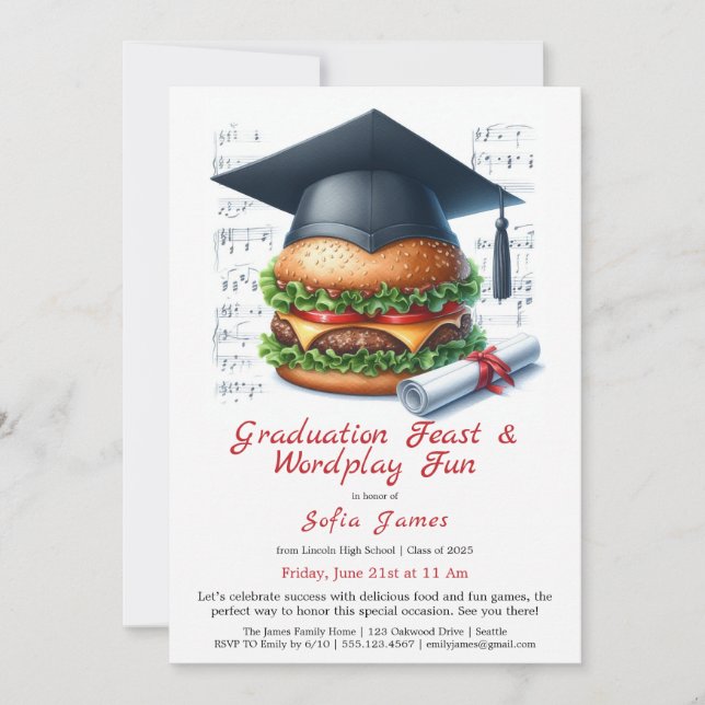 Burger Bash Graduation Celebration Invitation Inbjudningar (Framsida)
