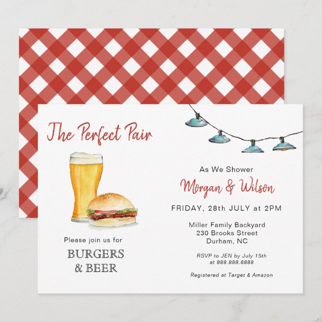 Burger & Beer Par duschinbjudan Meddelande (Fram/baksida)