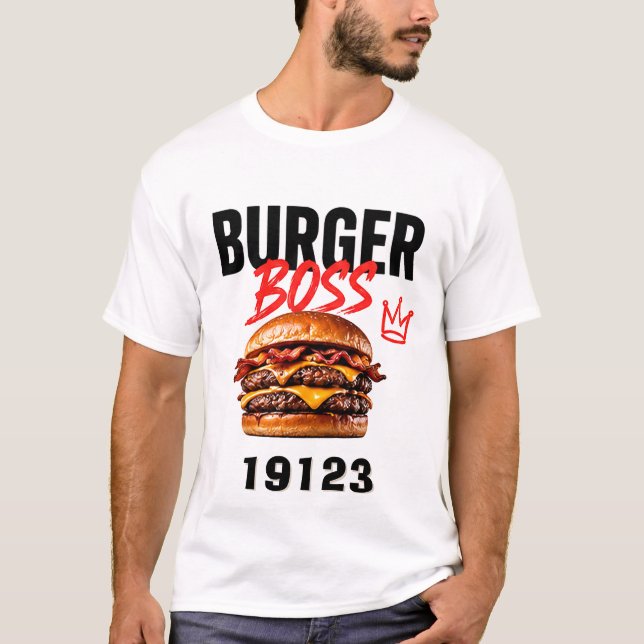 🍔 Burger Boss Snabbmat Restaurangchef 👑 T Shirt (Framsida)