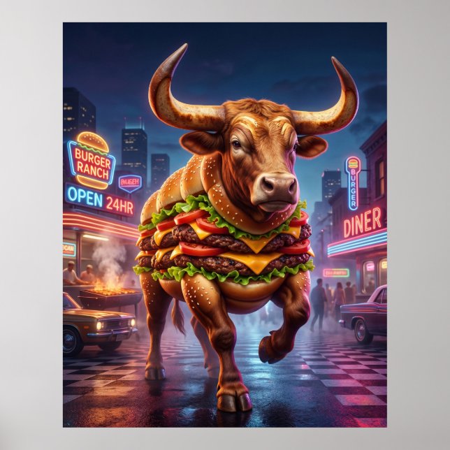 Burger Bull Neon Ranch Poster (Framsidan)