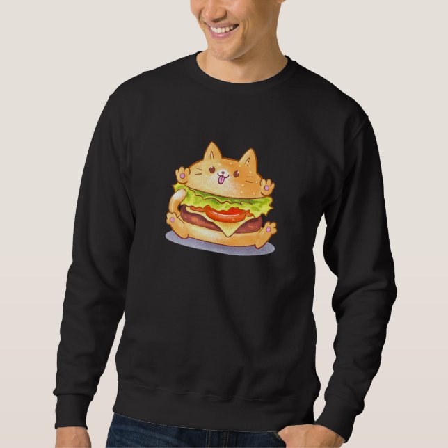 Burger Cat Catburger Cute Hamburger Bun Foodie Lång Ärmad Tröja (Framsida)