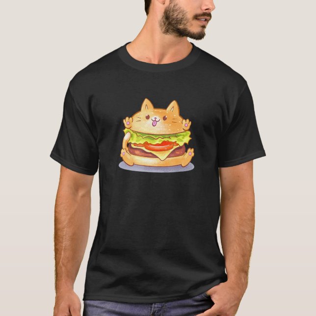 Burger Cat Catburger Cute Hamburger Bun Foodie T Shirt (Framsida)