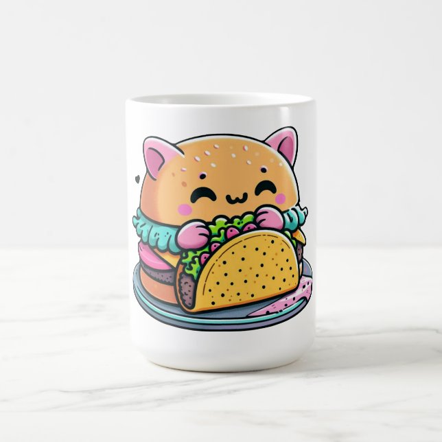 Burger Cat Taco - Cute, Whimsical, FUNNY, Food Kaffemugg (Center)
