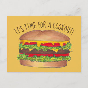 Burger Cheeseburger Reunion Picnic Cookout Party Inbjudan Vykort