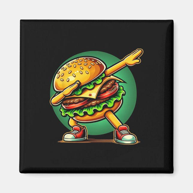 Burger Dabbing Dancing Funny Burger Hamburger Food Magnet (Framsidan)