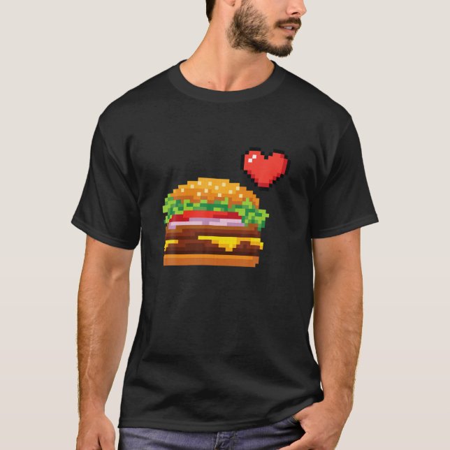 Burger Fastfood Videogame Funny Gamers Pixelated D T Shirt (Framsida)