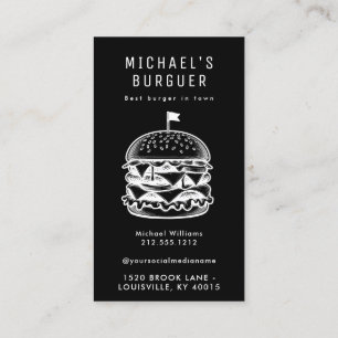Burger Food Lastbil Black and White Loyalty Card Visitkort