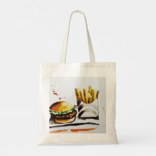 Burger & Fransk Fries Original Vatten Färg Tygkasse