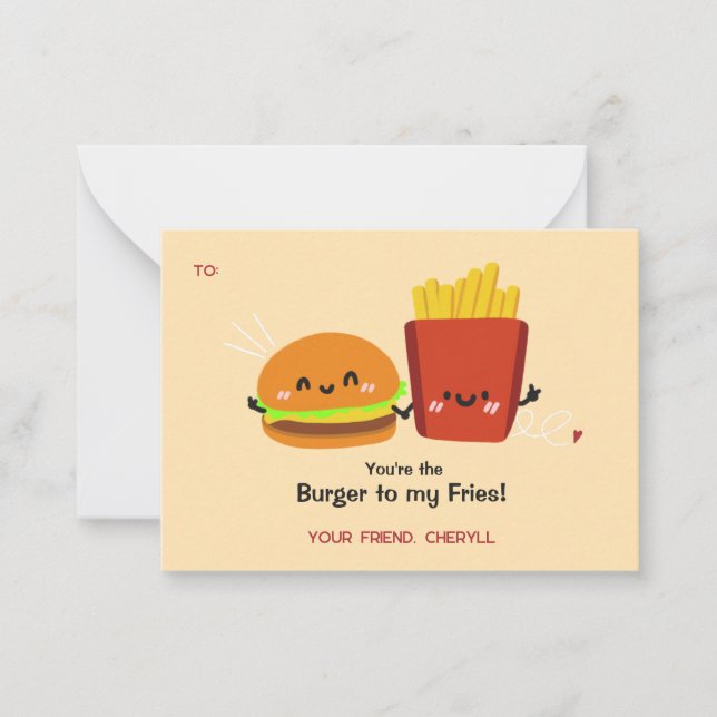 Burger & Fries Funny Valentines Day Card Anteckningskort (Framsida)