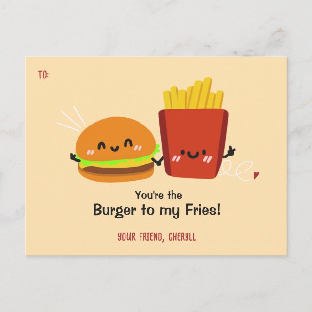 Burger & Fries Funny Valentines day-kort Helg Vykort (Framsida)