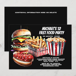 Burger fries hett hund karnival Fast food junk par Inbjudningar