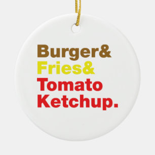 Burger & Fries & Tomato Ketchup. Julgransprydnad Keramik