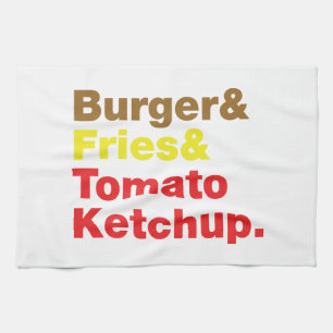 Burger & Fries & Tomato Ketchup. Kökshandduk