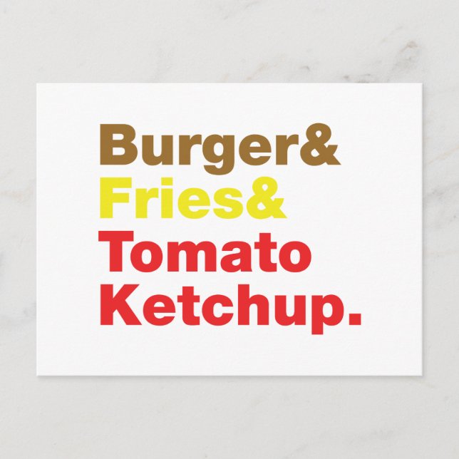 Burger & Fries & Tomato Ketchup. Vykort (Framsida)