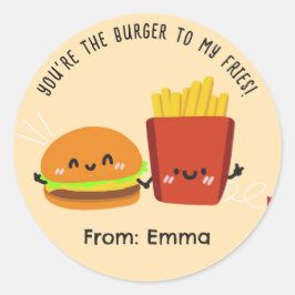 Burger Fries Valentine Stickers - Cute Kids Runt Klistermärke