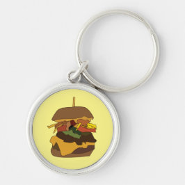 Burger Hamburger Burger Kärlek Illustration Rund Silverfärgad Nyckelring