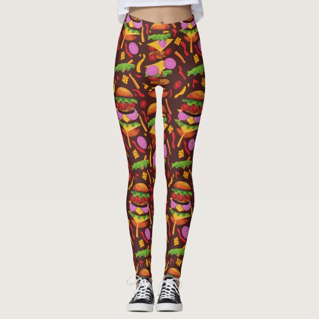 burger hamburger cheeseburger brown leggings (Framsida)