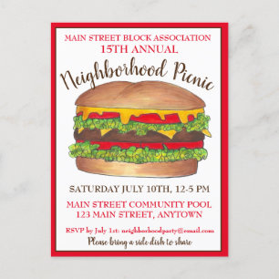 Burger Hamburger Cheeseburger Picnic Cookout Party Inbjudan Vykort