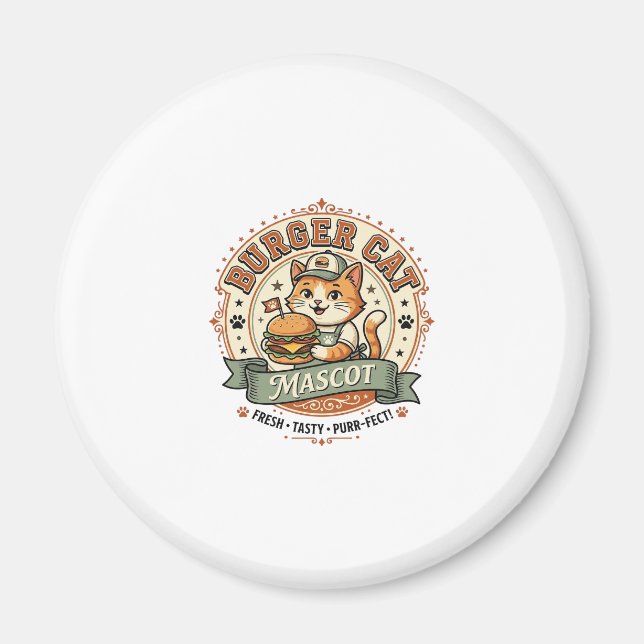 Burger Katt Maskot Katt Snabbmat Maskot Katt Vinta Magnet (Framsidan)