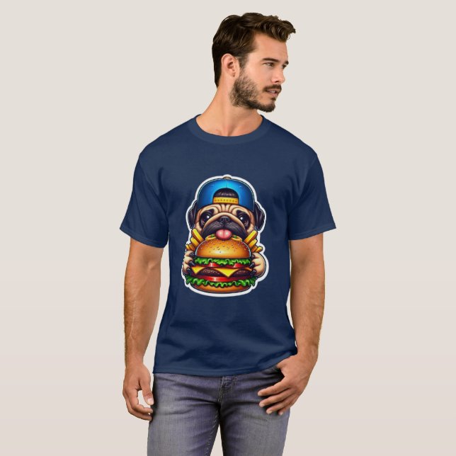 BURGER LOVING PUG T SHIRT (Hel framsida)