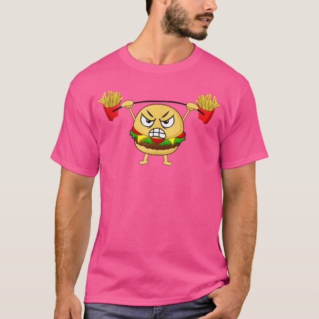 Burger Lyften Fries Funny Food Snatch Squat Barbe T Shirt (Framsida)