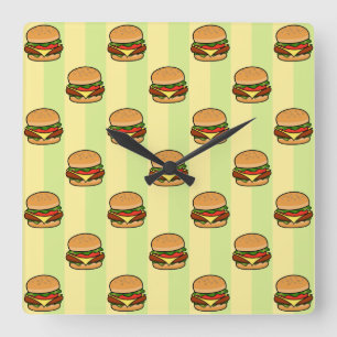 Burger Mönster Fyrkantig Klocka