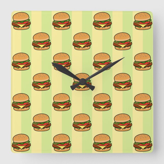 Burger Mönster Fyrkantig Klocka (Framsida)