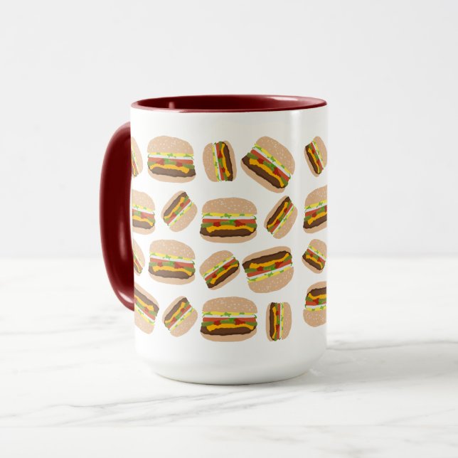 Burger Mönster Roligt Foodie Mugg (Framsida vänster)