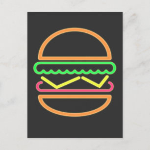 Burger Neon Tshirt - Classic 80s Retro Vykort