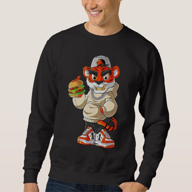 Burger och bengalisk tiger lång ärmad tröja (Framsida)