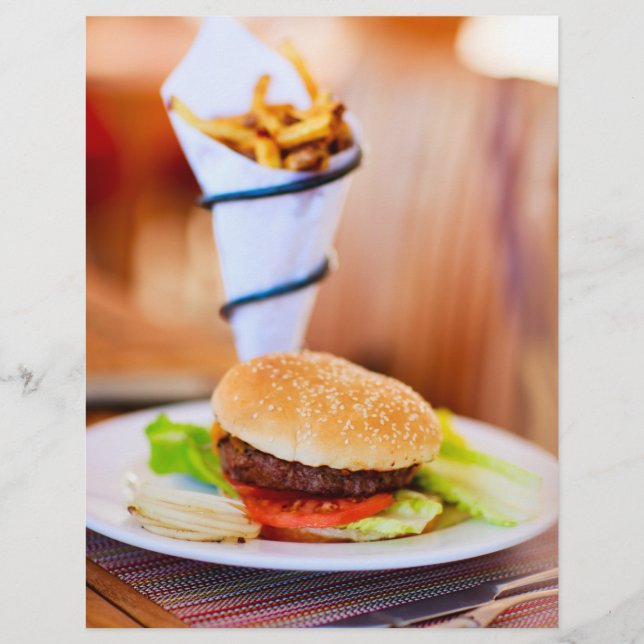 Burger- och fransk-frites reklamblad (Framsidan)