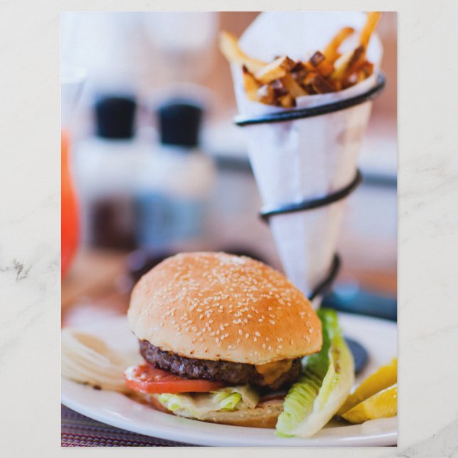 Burger- och fransk-frites reklamblad (Framsidan)