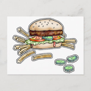 BURGER OCH FRIES POSTCARD VYKORT