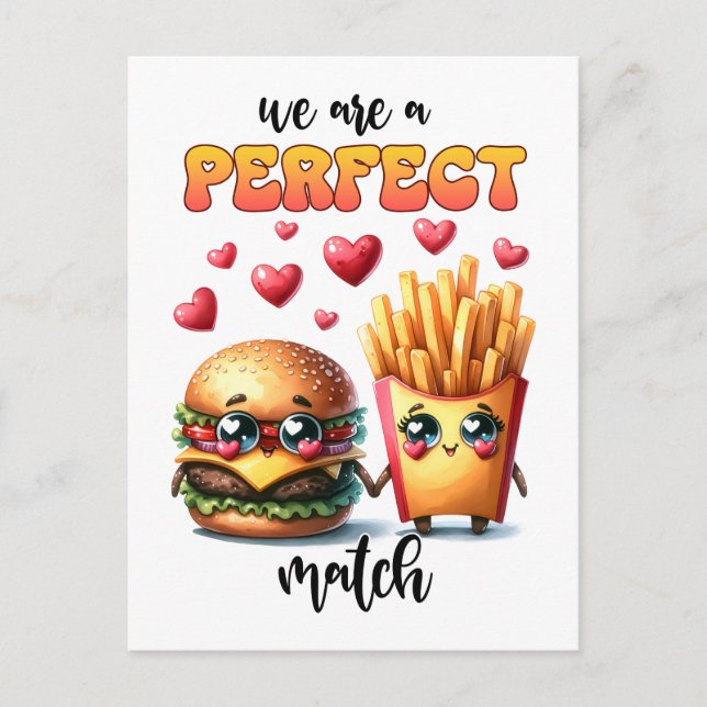 Burger och Fries Punny Valentine Vykort (Framsida)