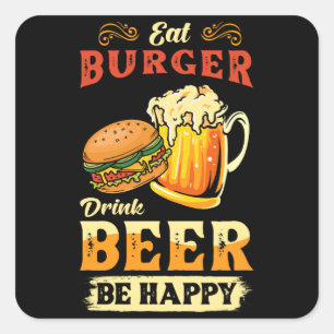 Burger och öl fyrkantigt klistermärke