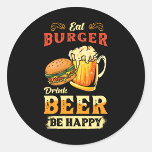 Burger och öl runt klistermärke