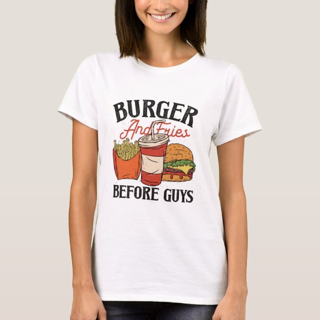 Burger Och Pommes Innan Killar T Shirt (Framsida)