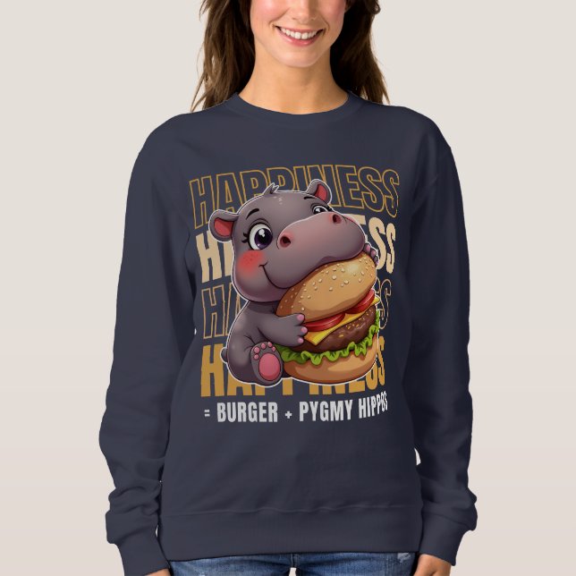 Burger och Pygmy Hippos gör mig Lycklig T Shirt (Framsida)