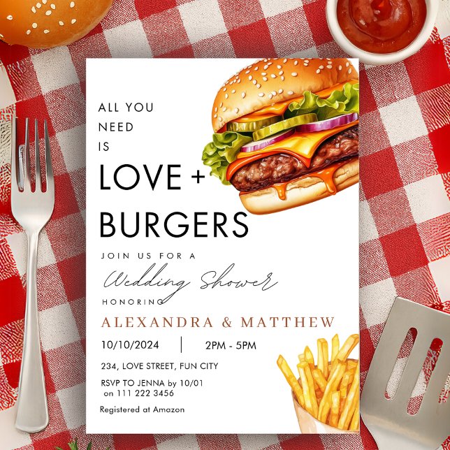 Burger Picnic BBQ-Möhippa Inbjudningar (Burger Picnic BBQ Wedding Shower Invitation)