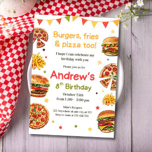 Burger & Pizza Födelsedagsmat Foodie Födelsedag Sn Inbjudan