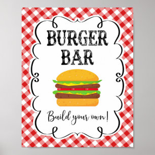 Burger Pub Red Gingham I Do BBQ Poster