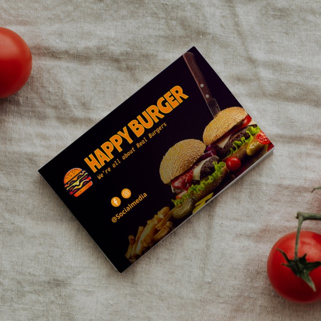 Burger Restaurang Business | Minimalistisk Mörk Visitkort (Skapare uppladdad)