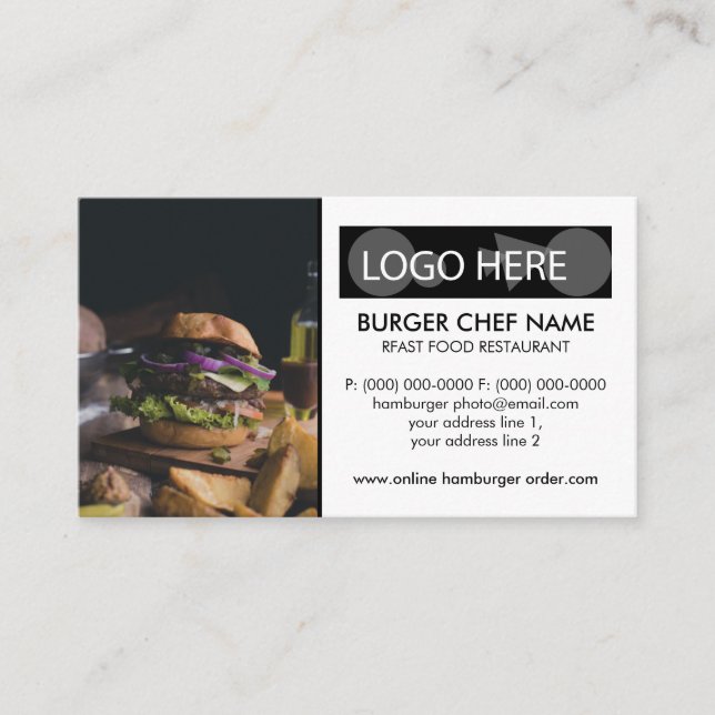Burger Snabbmat Foto Visitkort (Framsida)
