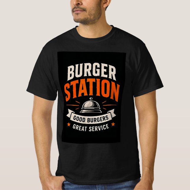 🍔 Burger Station Restaurangkokande Crew 🍟 T Shirt (Framsida)
