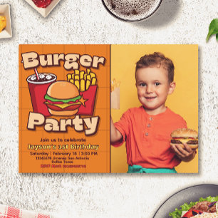 Burgerfest Pojke Födelsedag med Foto Inbjudningar