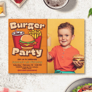 Burgerfest Pojke Födelsedag med Foto Inbjudningar