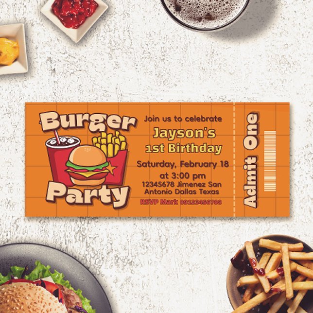 Burgerfest Pojke Födelsedags Biljett Inbjudan (Skapare uppladdad)