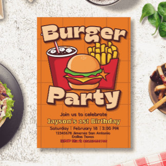 Burgerfest Pojke Födelsedagsinbjudan Inbjudningar