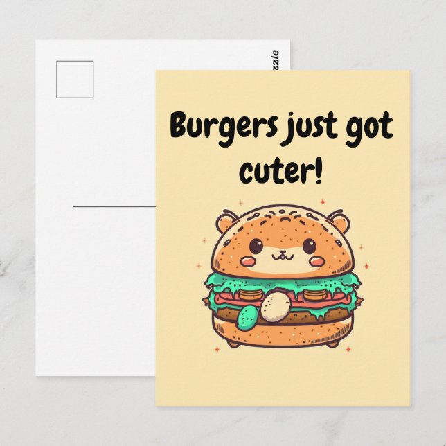 Burgers bara har cuter! - Cute Burger Hamster Vykort (Fram/baksida)